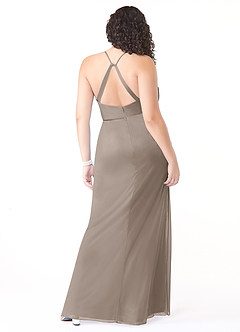 Azazie Kalea Final Sale Taupe Mermaid Pleated Mesh Dress image8