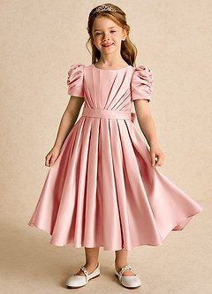 Azazie Miriam Blumenmädchenkleider Ballkleid Plissee Matte Satin Kleid Rosettenrosa image2