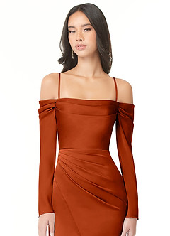 Azazie Hallie Bridesmaid Dresses Paprika Sheath Off-The-Shoulder Long Sleeve Stretch Satin Convertible Dress image2