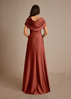 Azazie Branford Mère de la mariée Robes Robe Trapèze en Satin extensible Plissée Terracotta image3