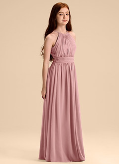 Azazie Malone Junior Robe Trapèze en Mousseline de soie Plissée Rose Poussiéreuse image5