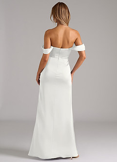 Azazie Johana Robes de demoiselle d'honneur Robe Sirène Convertible en Satin extensible Épaule décolletée Blanc image7
