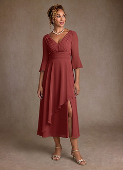 Azazie Aerynne Mère de la mariée Robes Robe Trapèze en Mousseline de soie Plissé Terracotta image4