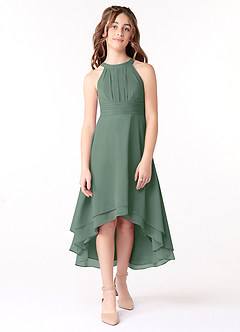 Azazie Linna Junior Eucalyptus A-Line Pleated Chiffon Dress image1