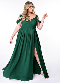 Azazie Lianne Bridesmaid Dresses Emerald A-Line Off the Shoulder Chiffon Dress image10