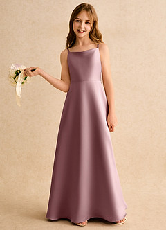 Azazie Joella Junior Formal Flower Girl Dresses Dusty Rose A-Line Pleated Matte Satin Dress image2