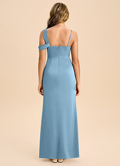 Azazie Wynter Junior Vestido Aço Azul de Cetim elástico com Plissado image2