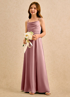 Azazie Chamomile Girls Formal Sukienki dla dziewczynek sypiących kwiaty Linia A Pofałdowany Satyna elastyczna Długość podłogi Sukienka image3