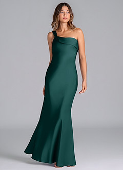 Azazie Driea Brudtärnklänningar Klä av Sjöjungfru i Stretch Satin Ena axeln Tallgrön image3