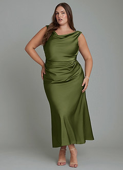 Azazie Kieryn Bridesmaid Dresses Olive Mermaid Pleated Stretch Satin Dress image6