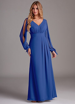 Azazie Matilda Brautjungfernkleider A-Linie Langarm Chiffon Kleid Königsblau image4