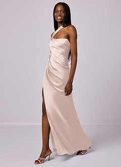 Barbie ♥ Azazie Final Sale Blushing Pink Mermaid One Shoulder Stretch Satin Dress image4