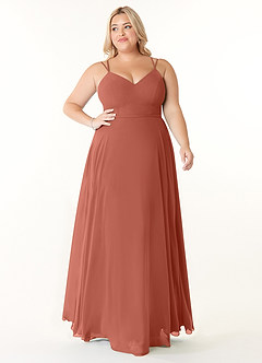 Azazie Janine Brautjungfernkleider A-Linie V-Hals Chiffon Kleid Lehm image6