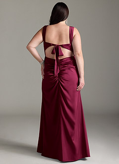 Azazie Jesaphine Bridesmaid Dresses Burgundy Sheath Bow Stretch Satin Dress image9