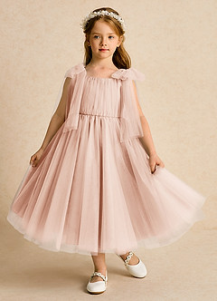 Azazie Dori Robe Demoiselle D'honneur Fillette Robe Trapèze en Tulle Rayé Rose Perle image2