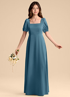 Azazie Briar Junior Bermuda A-Line Bow Stretch Satin Dress image5