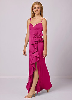 Barbie ♥ Azazie Venta Final Vestido de Barbie Rosa de Satén Elástico de Corte Recto con Lazo image4