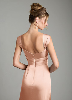 Azazie Filippa Robes de demoiselle d'honneur Robe Trapèze en Satin extensible Plissée Or Rose image6