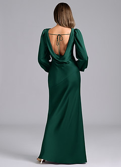 Azazie Melani Bridesmaid Dresses Emerald Mermaid Long Sleeve Stretch Satin Dress image2