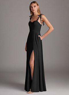Azazie Marin Bridesmaid Dresses Black A-Line Sweetheart Neckline Stretch Chiffon Dress image1