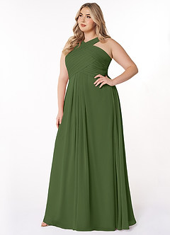 Azazie Kaleigh Bridesmaid Dresses Olive A-Line Pleated Chiffon Dress image9