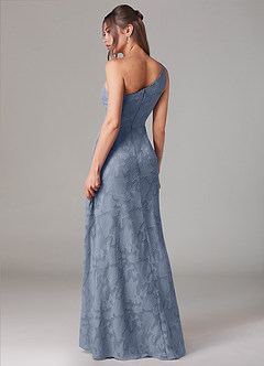 Azazie Ellianna Robes de demoiselle d'honneur Robe Trapèze en Blumen-Burnout Ue épaule Bleu Poussiéreux image4