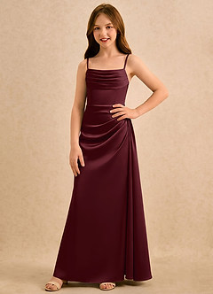 Azazie Shyla Girls Formal Flower Girl Dresses Cabernet Sheath Pleated Stretch Satin Dress image4