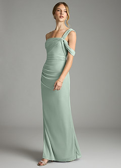 Azazie Tati Jurken voor bruidsmeisjes Jurk van Mesh met Kolom Off the Shoulder Agave image4