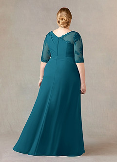 Azazie Dionysus Mother of the Bride Dresses Ink Blue A-Line Boatneck Lace Chiffon Dress image7
