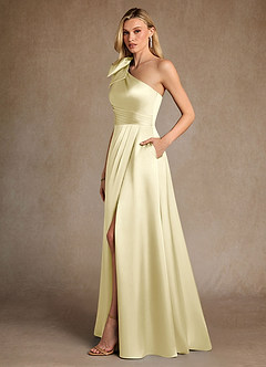 Azazie Easton Mother of the Bride Dresses Lemon Sorbet A-Line One Shoulder Stretch Satin Dress image2