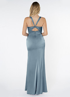 Azazie Mero Bridesmaid Dresses Dusty Blue Mermaid Pleated Stretch Satin Dress image3