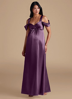 Azazie Rhea Maternity Bridesmaid Dresses A-Line Pleated Metallic Satin Floor-Length Dress image5