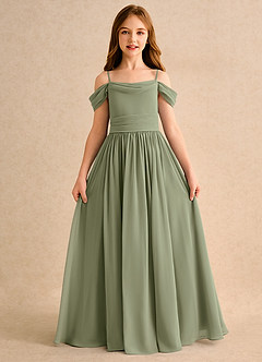Azazie Shia Girls Formal Flower Girl Dresses Pistachio A-Line Off the Shoulder Chiffon Dress image5