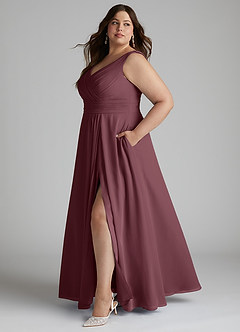 Azazie Karina Bridesmaid Dresses Sangria A-Line Pleated Chiffon Dress image13