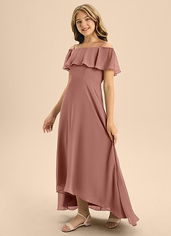 Azazie Maggie Junior Cedar Rose A-Line Off the Shoulder Chiffon Dress image4