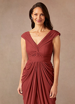 Azazie Lisolette Mother of the Bride Dresses Rust Sheath Pleated Mesh Dress image6