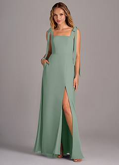 Azazie Debra Bridesmaid Dresses Silver Sage A-Line with Pockets Chiffon Convertible Dress image1