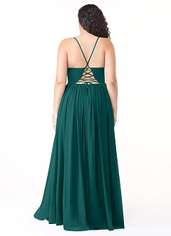 Azazie Aaida Bridesmaid Dresses Peacock A-Line Corset Chiffon Dress image8