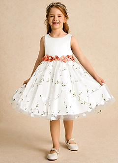 Azazie Starri Flower Girl Dresses Ivory Sunset Ball-Gown Beaded Matte Satin Dress image4