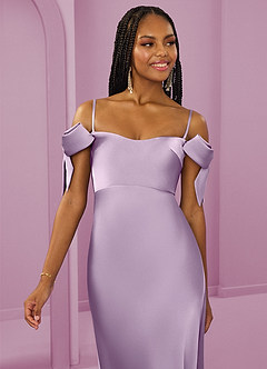 Barbie ♥ Azazie Vestidos de damas de honor Vestido de Lila Esmerilada de Satén Elástico de Corte Recto Convertible con Vestidos sin tirantes image3