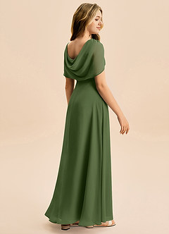 Azazie Emma Junior Robe Trapèze en Mousseline de soie Plissée Olive image6