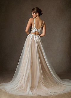 Azazie Goddess Wedding Dresses Diamond White Caramel A-Line V-Neck Sequins Tulle Dress image2
