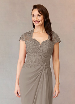 Azazie Junie Mère de la mariée Robes Robe Trapèze en Mousseline de soie Dentelle Taupe image9