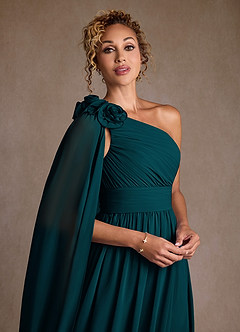 Azazie Lancaster Abiti per la Madre della Sposa Abito A-Line in Chiffon Monospalla Pino image4