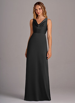 Azazie Wrenlee At-home Try On Dresses Black A-Line Stretch Satin Dress image4