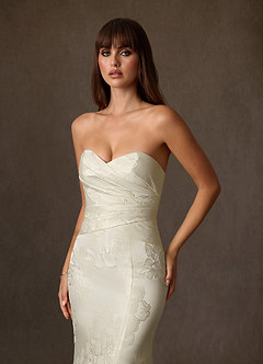 Azazie Nita Abiti da Sposa Abito Sirena in Jacquard Floreale Senza Cinturino Crema image11