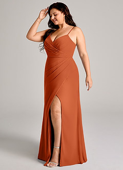 Azazie Maci Brudtärnklänningar Klä av Tubklänning i Chiffong Plisserad Bränd Apelsin image10