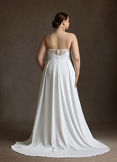 Azazie Marisela Abiti da Sposa Abito A-Line in Raso con Retro in Crepe Paillettes Bianco Diamante image9