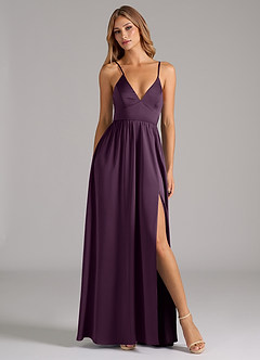 Azazie Aaida Bridesmaid Dresses Plum A-Line Corset Stretch Satin Dress image5