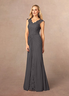 Azazie Jovie Mother of the Bride Dresses Steel Grey A-Line Lace Dress image2